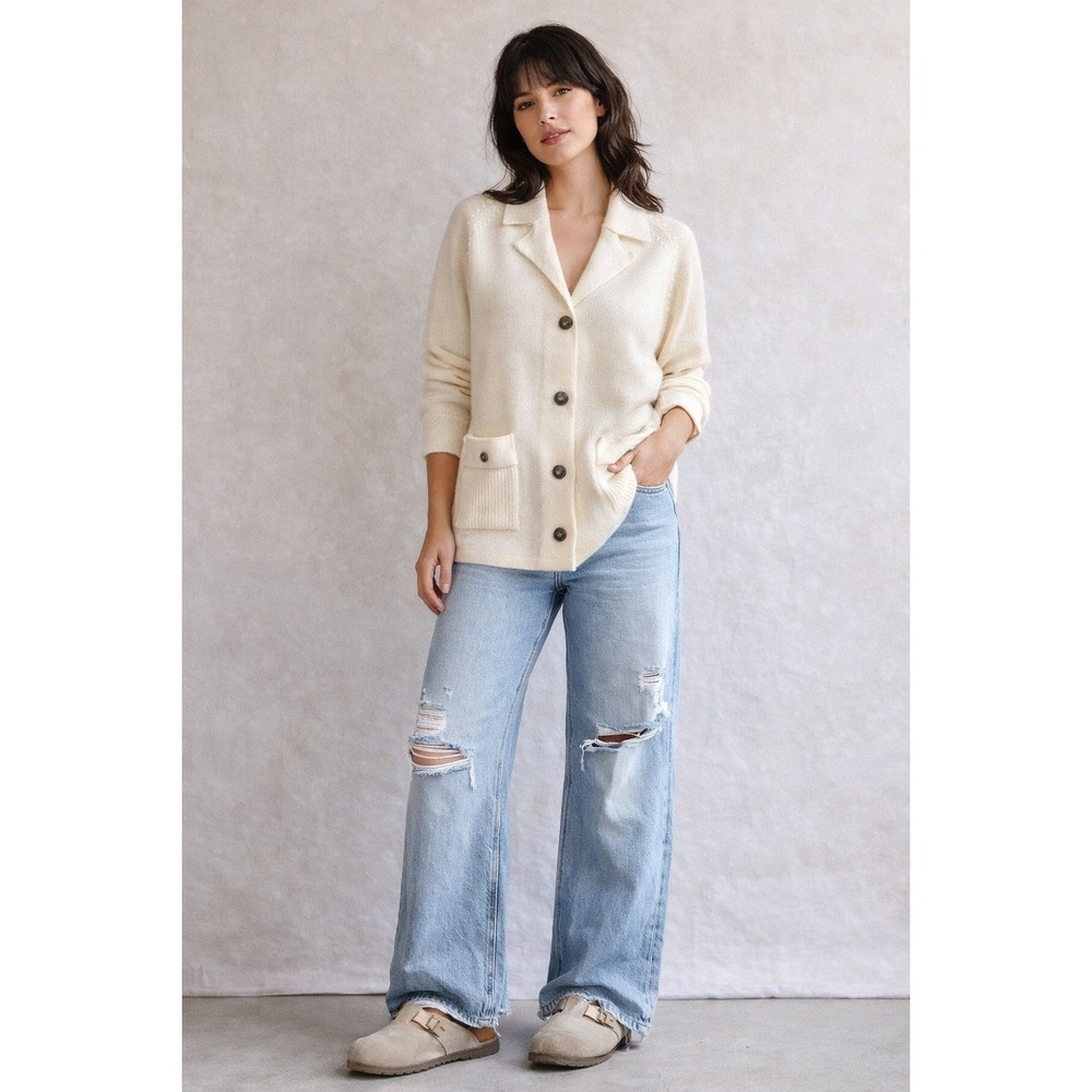 Jason Maxwell Vintage 90s Cream Knit Blazer Cardigan Grandpa Core Old Money L - Picture 2 of 15